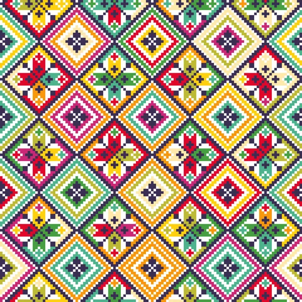 Colorido patrón tribal sin costuras pixelado — Vector de stock