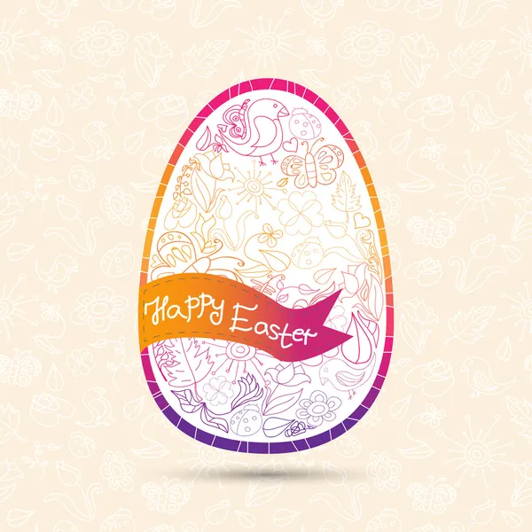 Uovo di Pasqua fatto di fiori, farfalle, uccelli e insetti — Vettoriale Stock