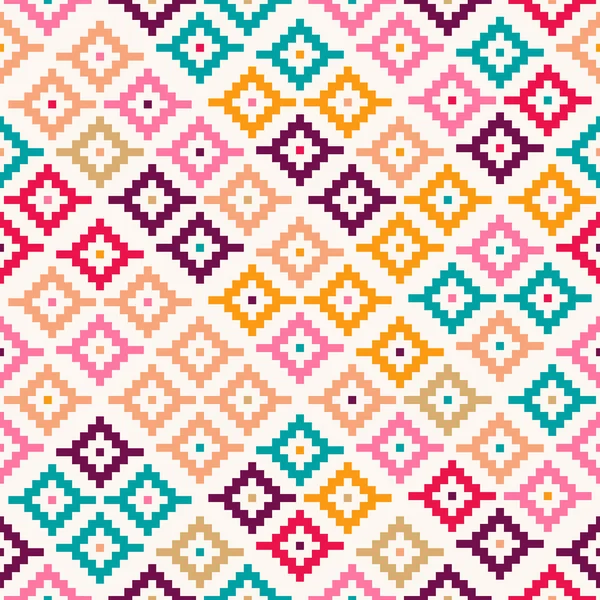 カラフルな部族のシームレスなパターンのピクセル — ストックベクタ