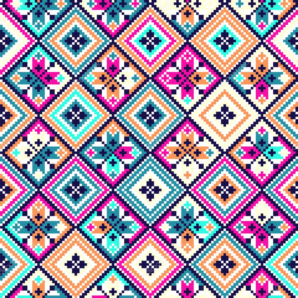 Colorful tribal seamless pattern pixelated