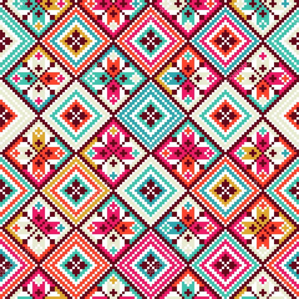 Colorful tribal seamless pattern pixelated
