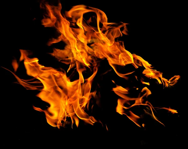Las llamas de una hoguera en la noche, sobre un fondo oscuro — Foto de Stock