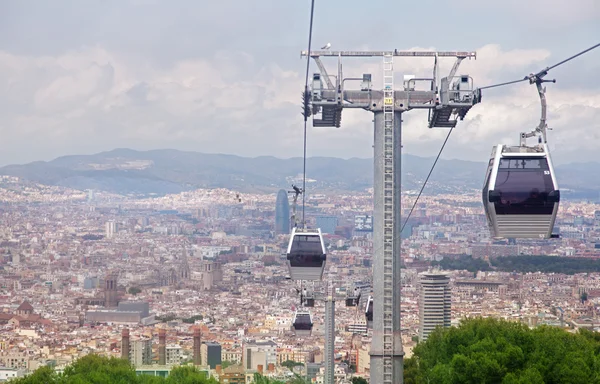 Kabelspoorweg in barcelona, uitzicht op de stad van montjuic — Stockfoto