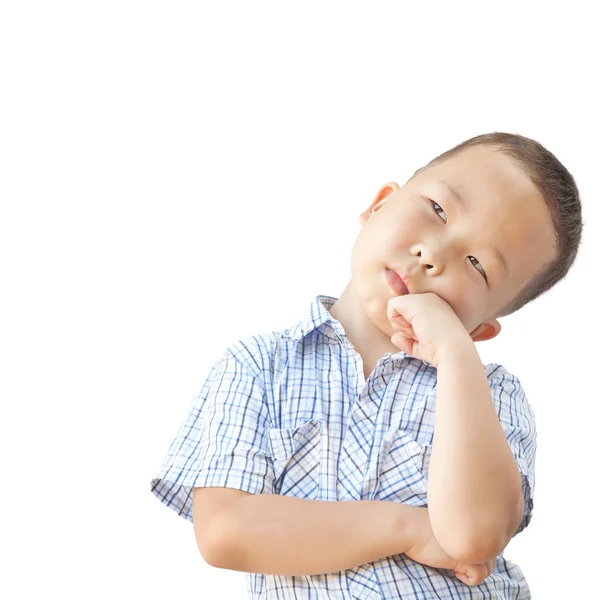 Эмоциональный азиатский мальчик 6 лет, изолирован на белом фоне — стоковое фото