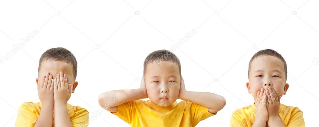 Asian boy 6 years old, isolated on white background