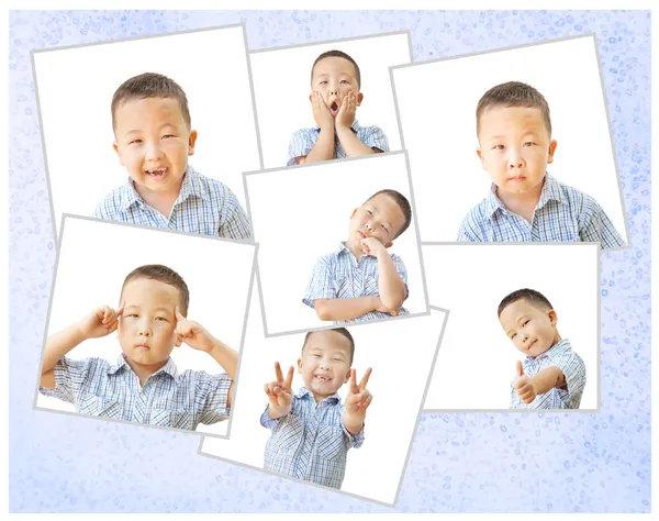 Asijské boy 6 let, koláž různých emocí — Stock fotografie