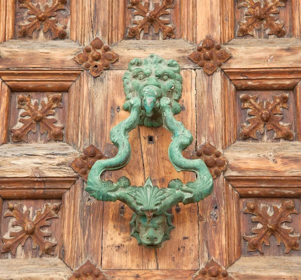 Part of a door of old castle. Wood and metal — Stock Photo, Image