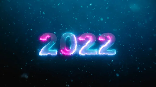 Jasny Neon Światła Szczęśliwego Nowego Roku 2022 Czarnym Tłem — Zdjęcie stockowe