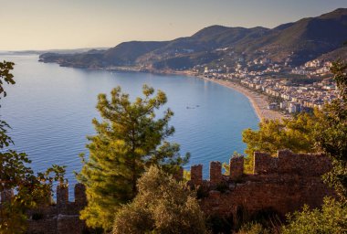 Beautiful sea panorama landscape of Alanya Castle in Antalya district, Turkey, Asia.