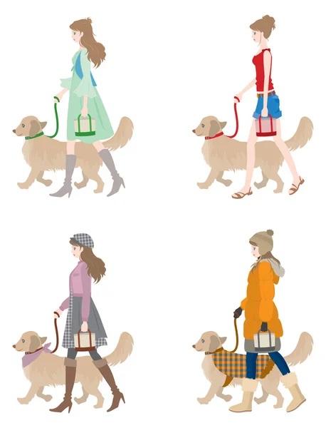 Girl walking with dog — Stock Vector