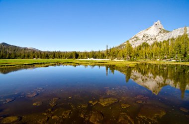 Cathedral Lake with Cathedral Peak in the background at Yosemite clipart