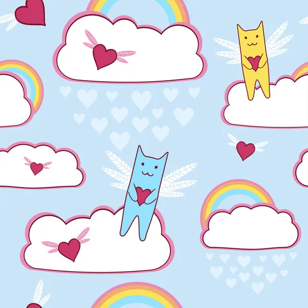 Летающие кошки с любящими сердцами — стоковый вектор