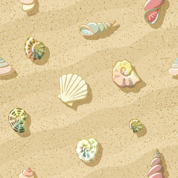 Seashells on the beach, seamless background, vector illustration — Stock Vector