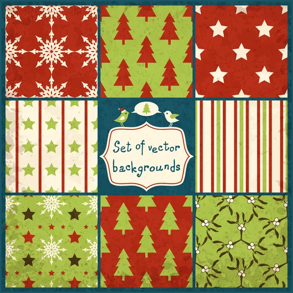 Set of Cute Christmas Seamless Vector Patterns — Stock Vector