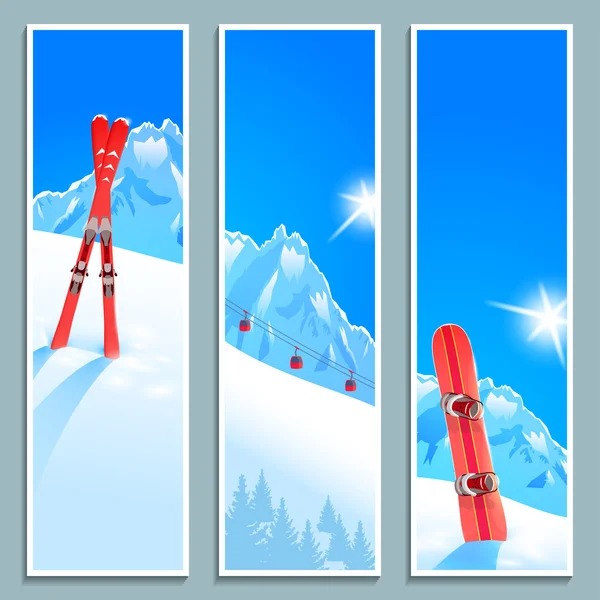 Set of banners with sunny winter landscape — Stock Vector