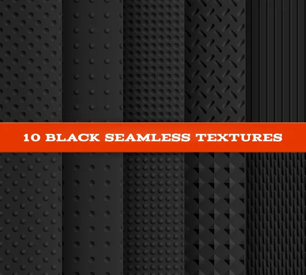 Ensemble de dix motifs texturés sans couture noirs . — Image vectorielle