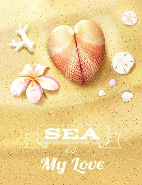 Sunny Dunes with Heart Shaped Seashell — Stock Vector