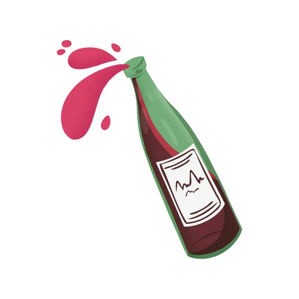 Bouteille Vin Rouge Vecteur Illustration Dessinée Main Vin Rouge Coulant — Image vectorielle