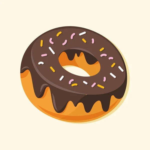 Chocolate Donut Vector Cartoon Illustration Isoliert Auf Beigem Hintergrund Braune — Stockvektor