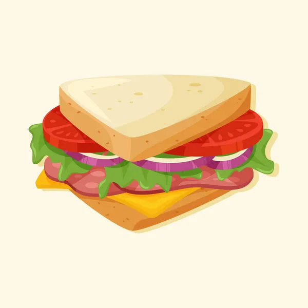 ベーコンとBltサンドイッチ チーズ レタスとトマトベクトル漫画ベージュの背景に隔離 カフェ レストラン ウェブサイトのデザインのための朝食食品 ベクターグラフィックス