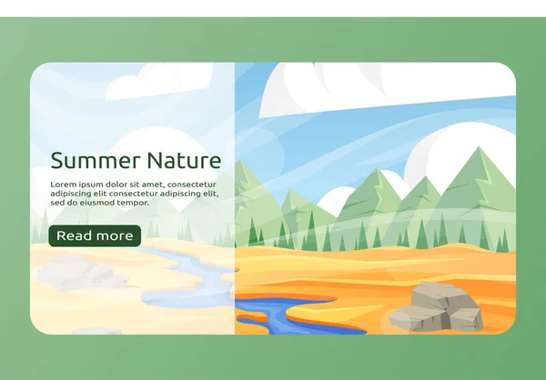 Summer Savannah Landing Page Template Cartoon Nature Desert Scenery River Ilustração De Stock