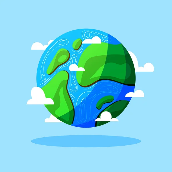 Earth Planet Clouds Vector Cartoon Illustration Isolated Blue Background Earth — Vettoriale Stock