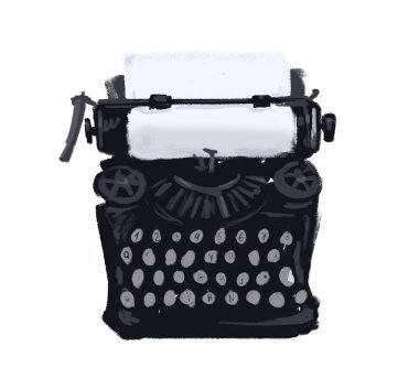 Daktilo retro illüstrasyon izole edilmiş kağıt anahtarlar hikaye siyah yazar şair klasiği