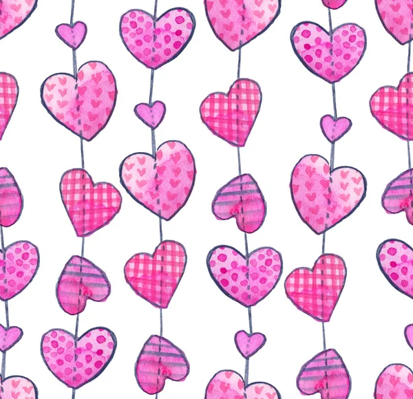 Valentine Day Heart Pattern Art Watercolor Hand Drawn Circle Garland — Stock Photo, Image