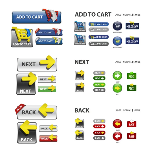 Shopping cart, next and back icons — Stock Vector