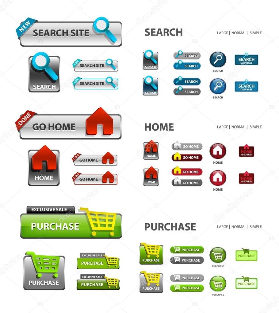 Shopping cart, home and search icons