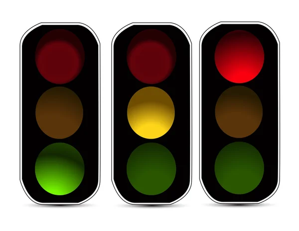 Red orange green traffic lights — Stock Vector