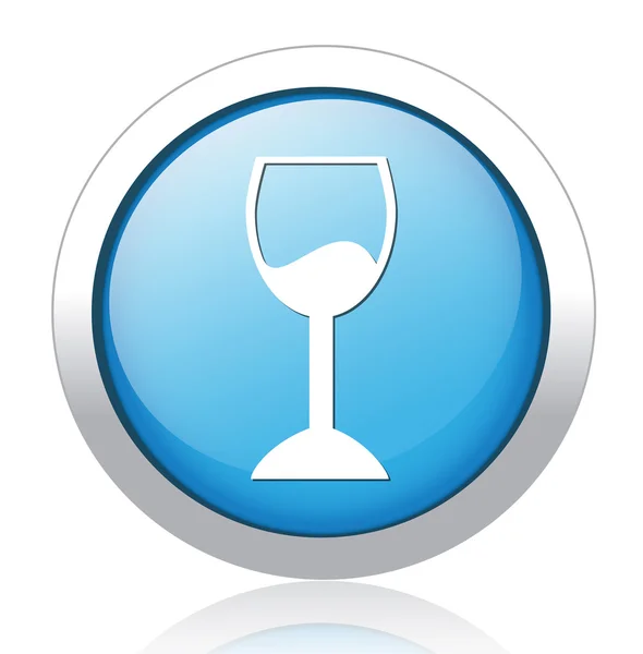 Wine glass design blue button — Stock Vector