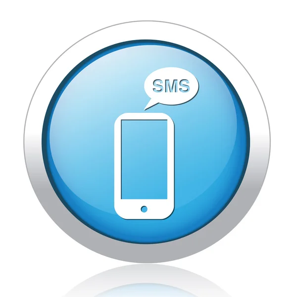 SMS zilveren blauwe knop ontwerp — Stockvector