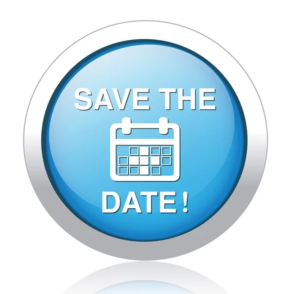 Save the date glossy blue reflected button — Stock Vector