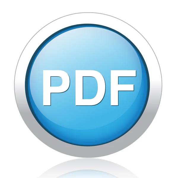 Pdf azul redondo brillante icono web — Vector de stock