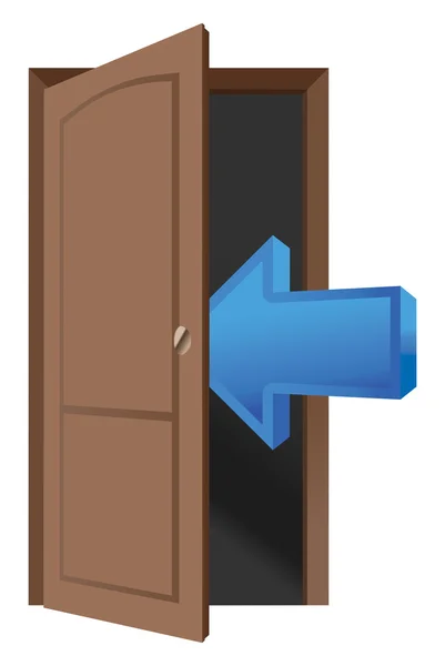 茶色の木製のドアと矢印のアイコン — ストックベクタ