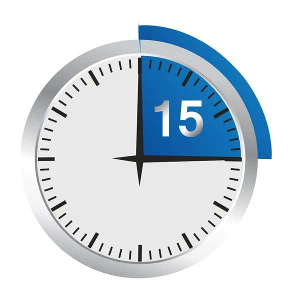 Reloj 15 minutos para ir — Vector de stock