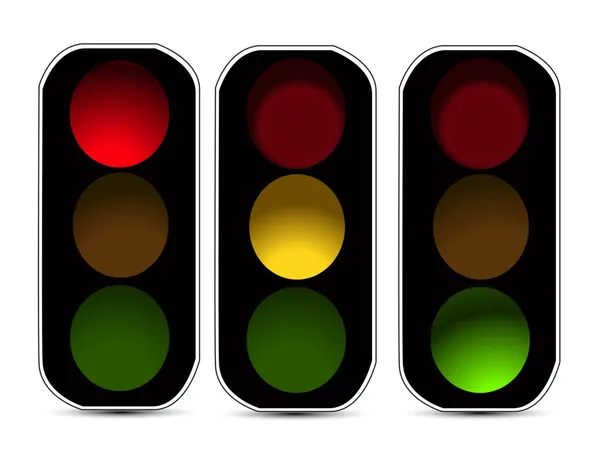 Red orange green traffic lights — Stock Vector