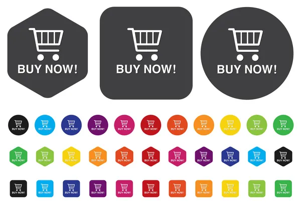Comprar ahora botones e iconos de comercio electrónico — Vector de stock