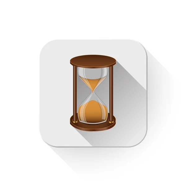 Ícone do temporizador de areia com longa sombra sobre o botão app — Vetor de Stock