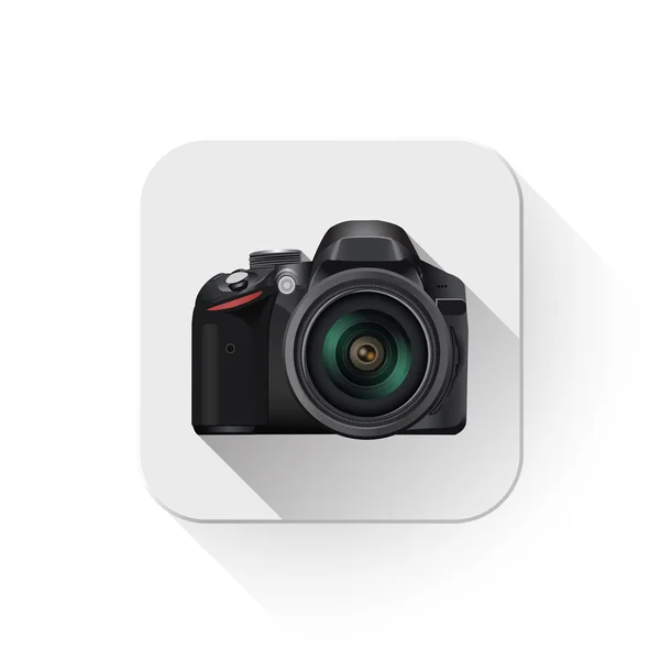 Realistic camera  With long shadow over app button — Stock Vector