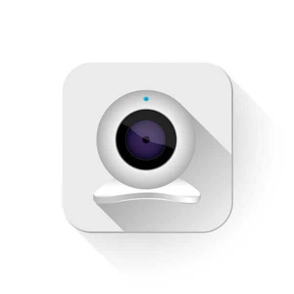 Ícone de webcam branco Com sombra longa sobre o botão do aplicativo — Vetor de Stock