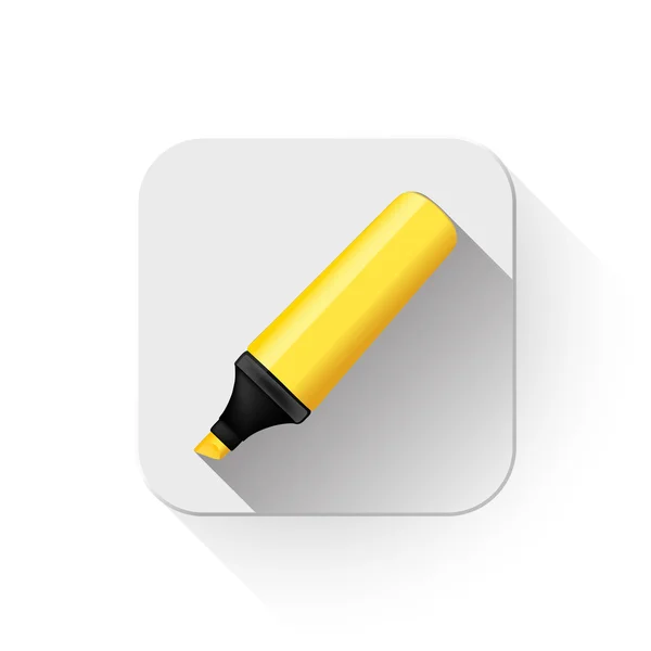 Yellow highlighter pen  With long shadow over app button — Stock Vector