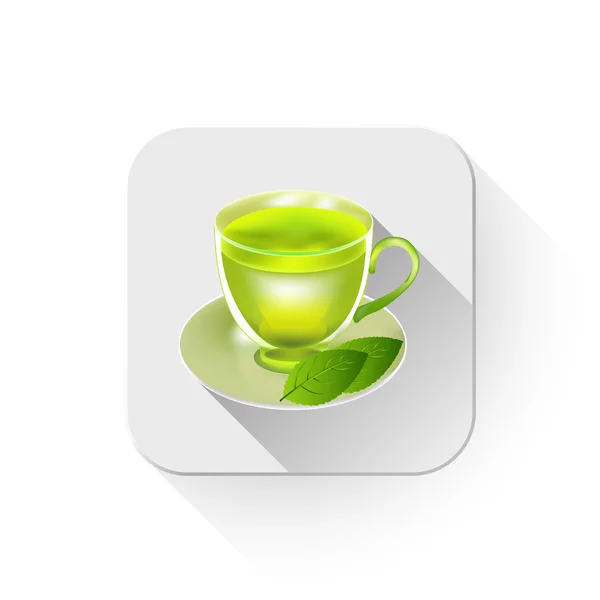 Taza de té ilustración Con sombra larga sobre el botón de la aplicación — Vector de stock