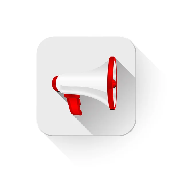 Megaphone With long shadow over app button — Stock Vector