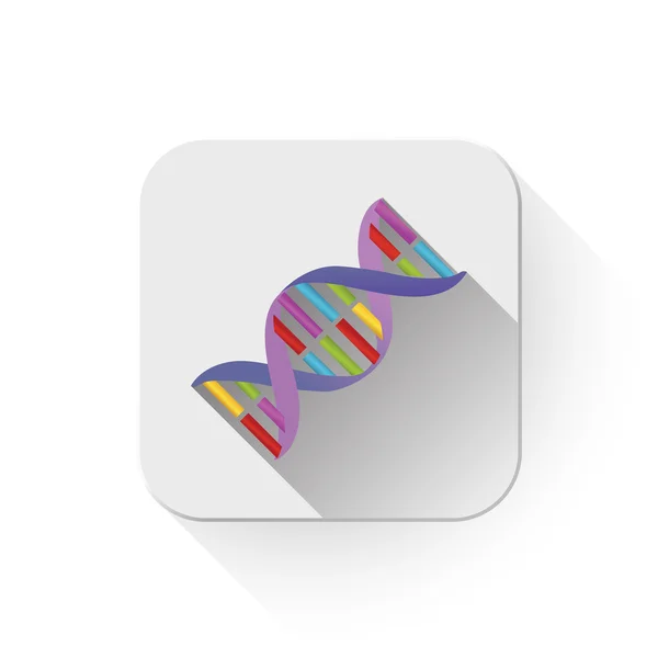 Icono de hebras de ADN con botón largo sombra sobre la aplicación — Vector de stock