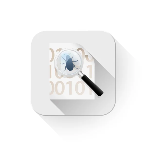 Ícone de varredura de vírus Com sombra longa sobre o botão do aplicativo — Vetor de Stock