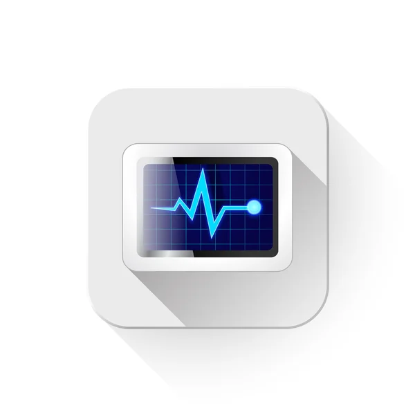 Καρδιακών παλμών εικονίδιο με πολύ σκιά πάνω από το κουμπί app — Διανυσματικό Αρχείο