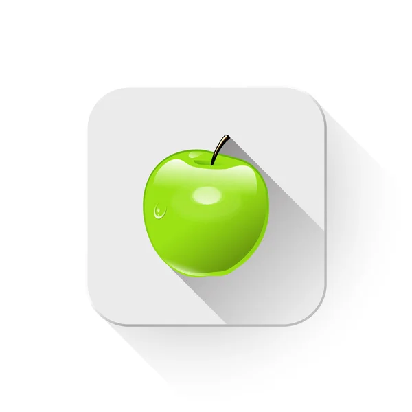 Manzana verde Con sombra larga sobre el botón de la aplicación — Archivo Imágenes Vectoriales