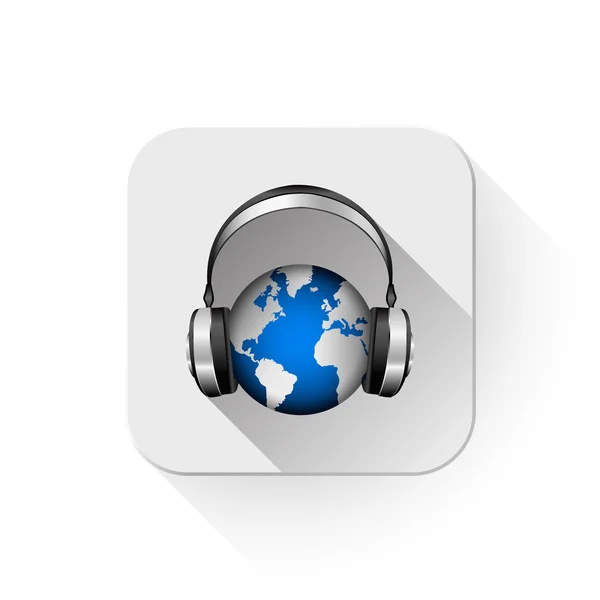 Música del mundo Con larga sombra sobre el botón de la aplicación — Vector de stock